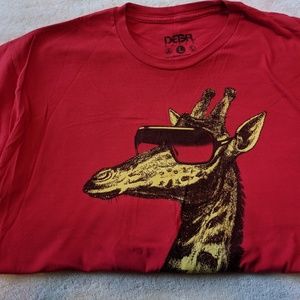 Red giraffe mens t shirt. Size large